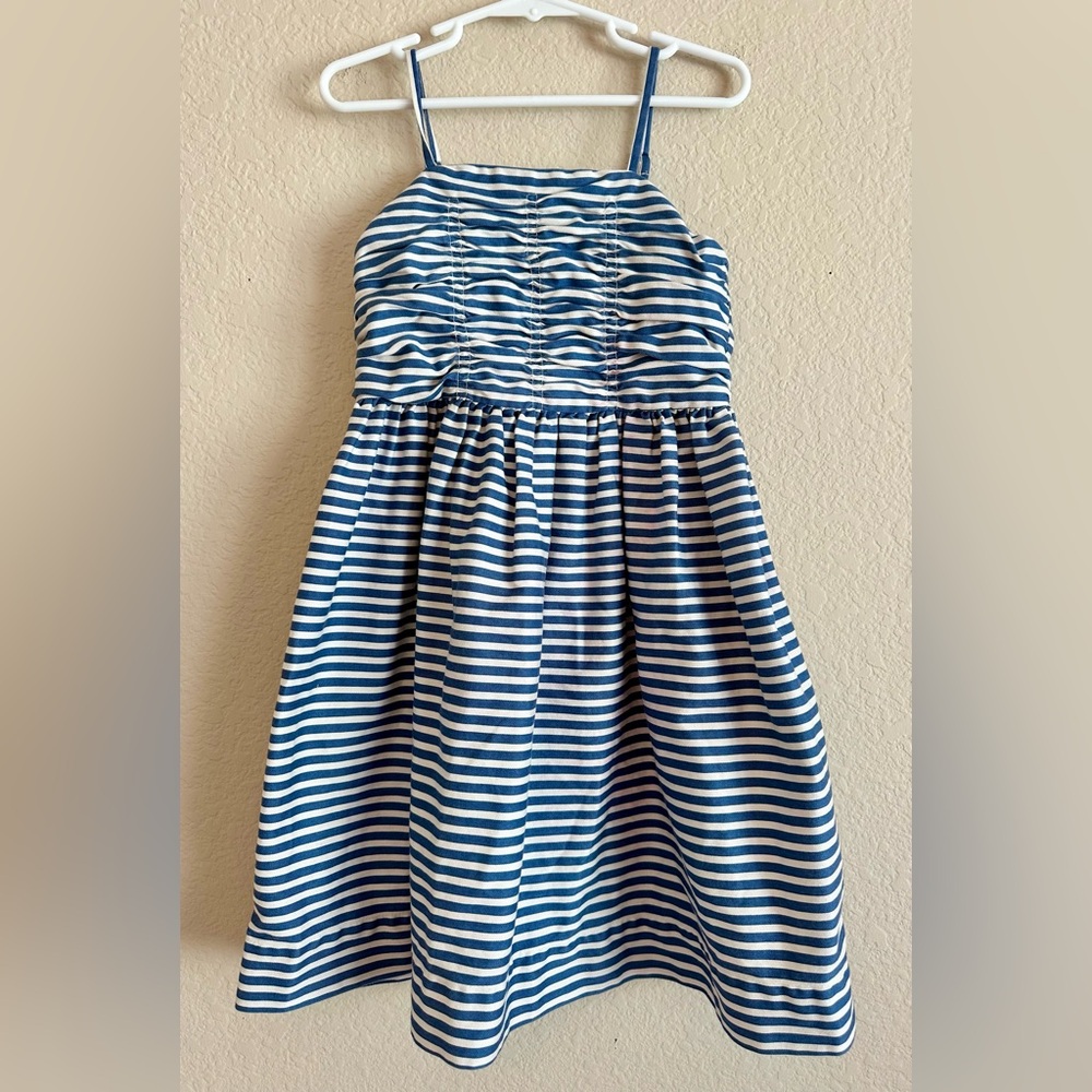 POLO Ralph Lauren Girls Dress Size 6 Blue White Cotton Stripe Button Back Preppy